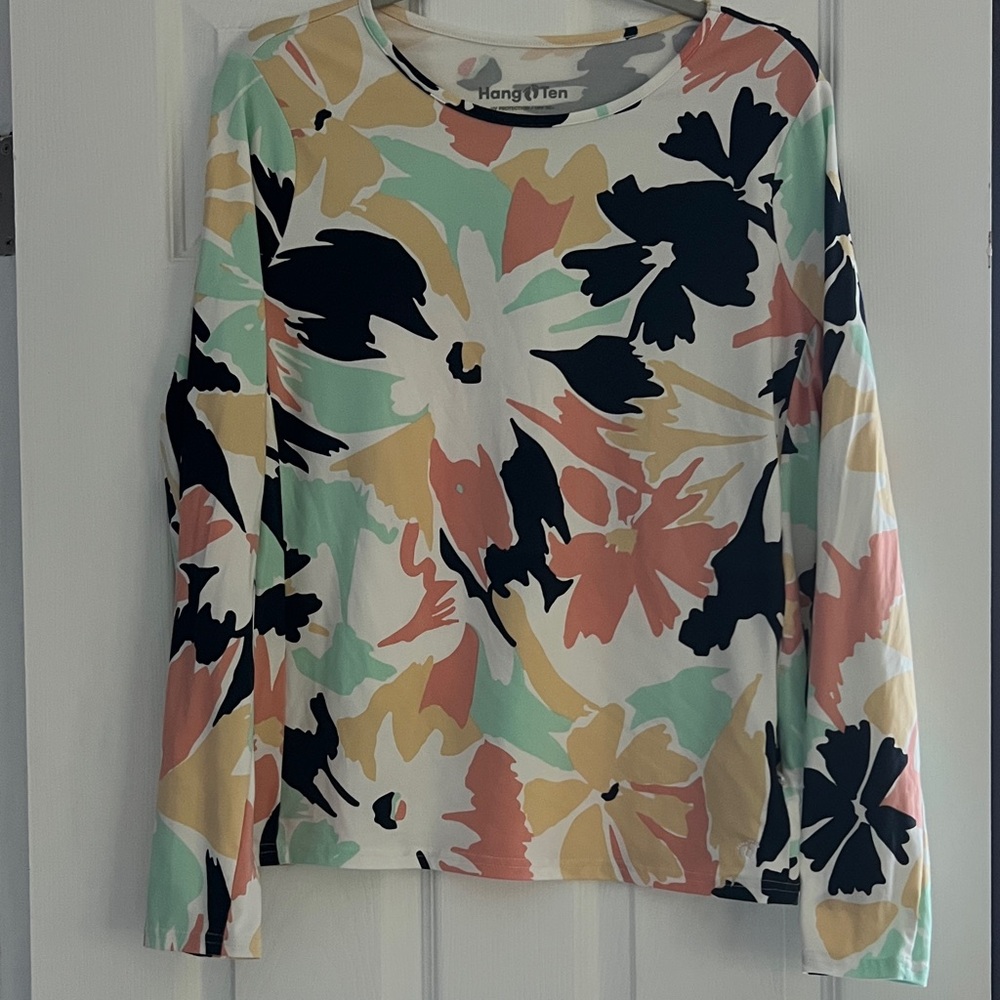 Hang Ten Women's Floral Rash Guard Top Sz Large